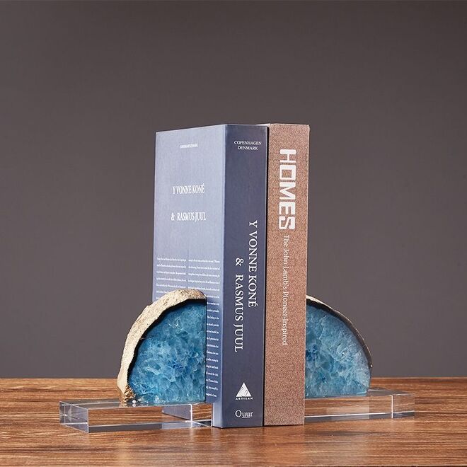 Blue Natural Agate Stone Book End