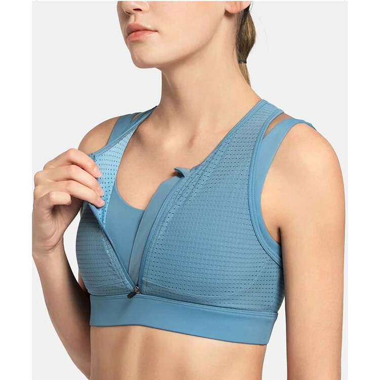 High Impact Sports Bras with Front Zip Closure Mesh Racerback for Women