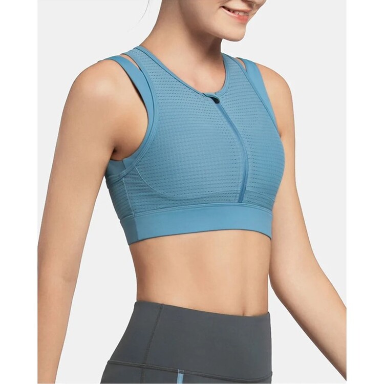 High Impact Sports Bras with Front Zip Closure Mesh Racerback for Women