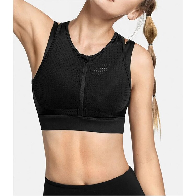 High Impact Sports Bras with Front Zip Closure Mesh Racerback for Women