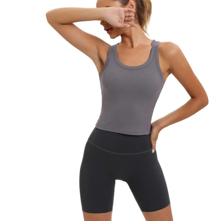 Clothings Padded Yoga Fitness Vest Ribbed Tank Top for Women