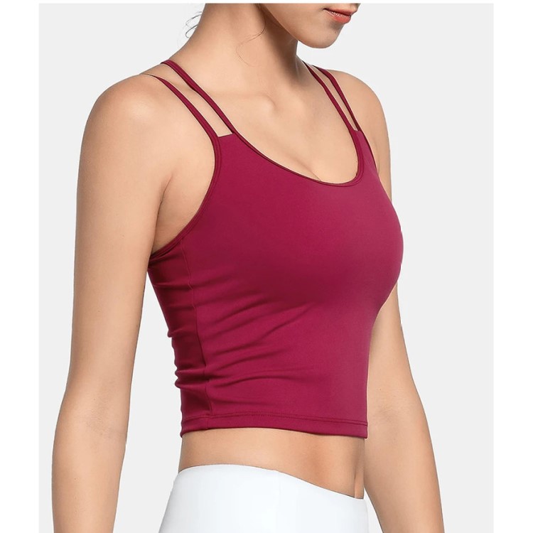 Womens Solid Color Wirefree Padded Strappy Back Sports Bra Top Tank Bra