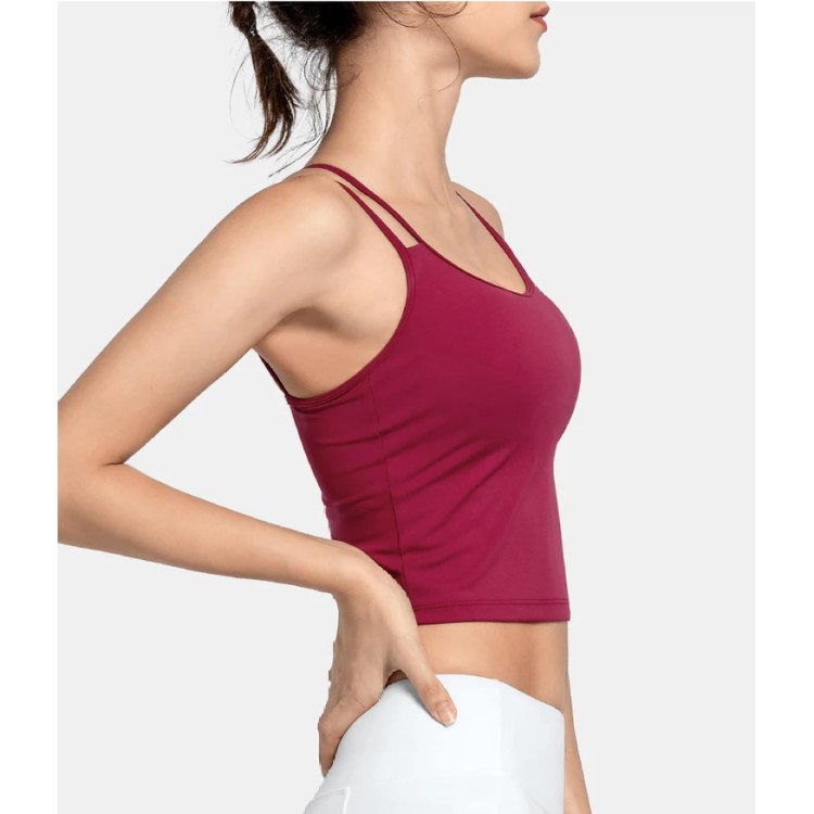 Womens Solid Color Wirefree Padded Strappy Back Sports Bra Top Tank Bra