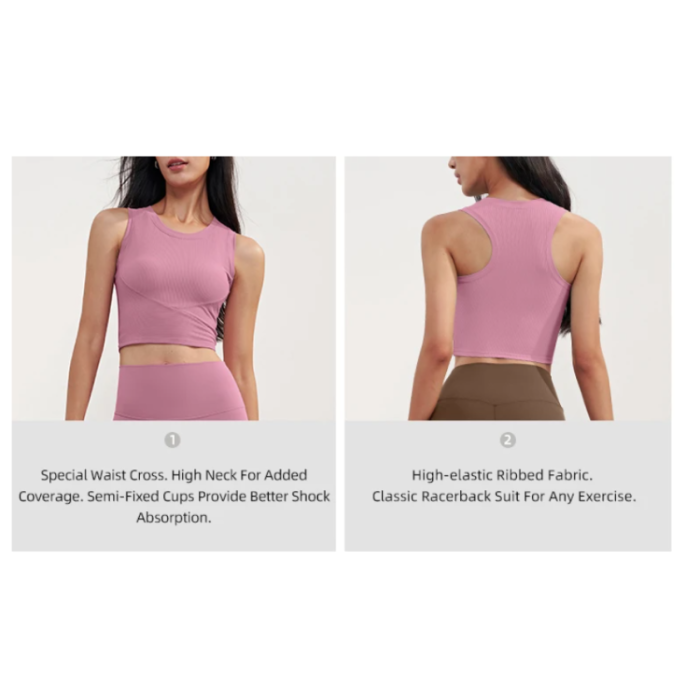 Cross Stitching Women Ribbed Sport Sleeveless Vest Yoga Tank Top