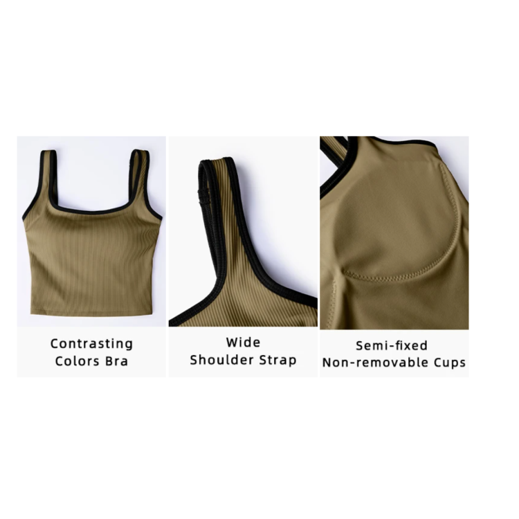 Rib Knit Sports Bras High Elastic Wide Strap Yoga Tank Top