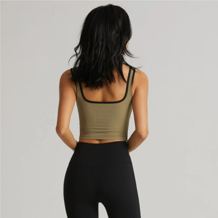 Rib Knit Sports Bras High Elastic Wide Strap Yoga Tank Top