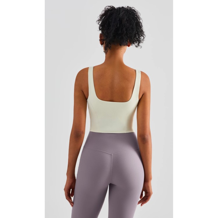 Women Comfortable Fixed Cups Gym Bras Classic Square Neck Yoga Tank Tops