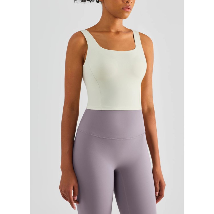 Women Comfortable Fixed Cups Gym Bras Classic Square Neck Yoga Tank Tops