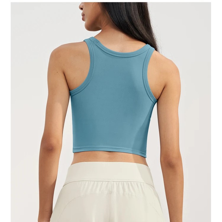 Wide Straps Women Tank Tops Fixed Cups Round Neck Yoga Sport Bras