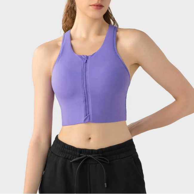 Adjustable Straps Recycled Sports Bras Zip Up Women Gym Racerback Tank Tops