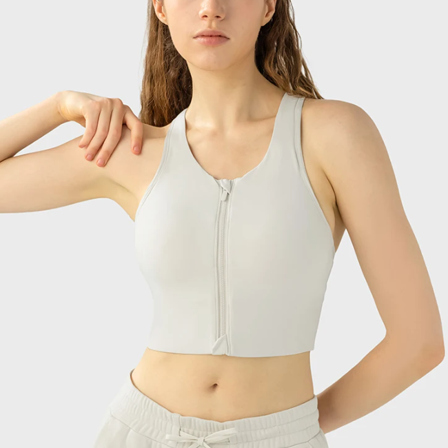 Adjustable Straps Recycled Sports Bras Zip Up Women Gym Racerback Tank Tops