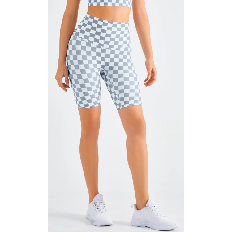 Women Checkerboard Workout Legging High Waist Butt Lift Yoga Bike Shorts
