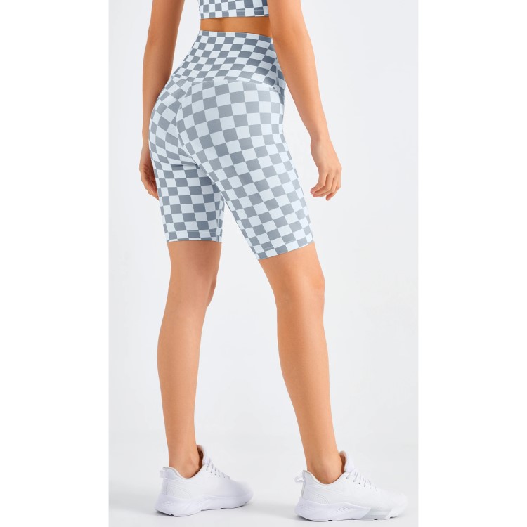 Women Checkerboard Workout Legging High Waist Butt Lift Yoga Bike Shorts