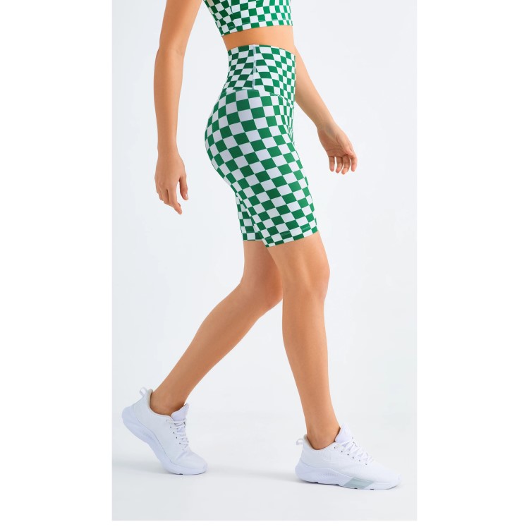 Women Checkerboard Workout Legging High Waist Butt Lift Yoga Bike Shorts