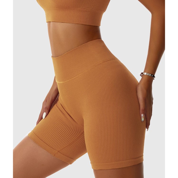 Seamless Women Ribbed Sports Legging High Stretch No T Line Gym Shorts