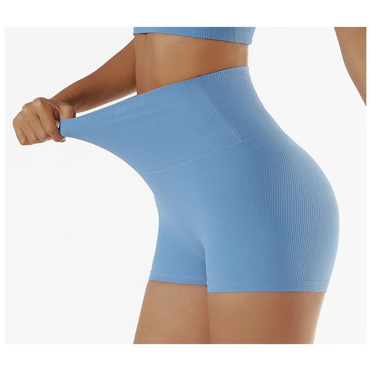 Women Ribbed Hip Lift Tights Workout Leggings Outdoor Sports Biker Shorts