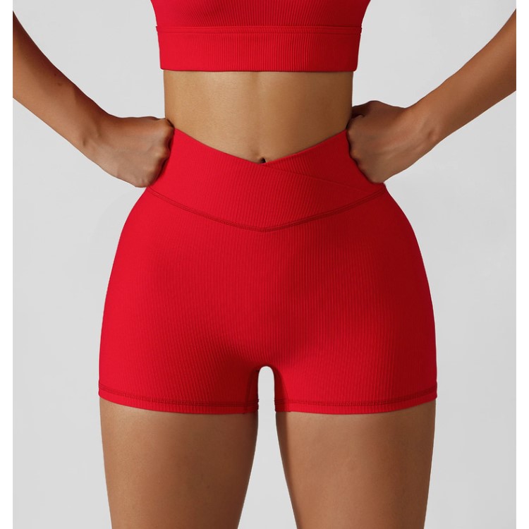 Women Cross Waist Butt Lift Biker Legging Shorts Soft Gym Shorts