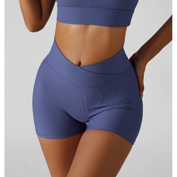 Women Cross Waist Butt Lift Biker Legging Shorts Soft Gym Shorts